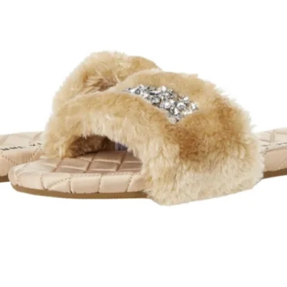 Anne Klein faux fur slippers with beading size 10 in the box